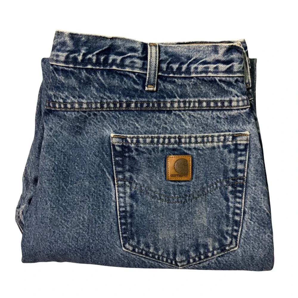 Vintage Carhartt Flannel Lined Jeans Mens 42x34 Blue Denim Relaxed Fit B172 DST